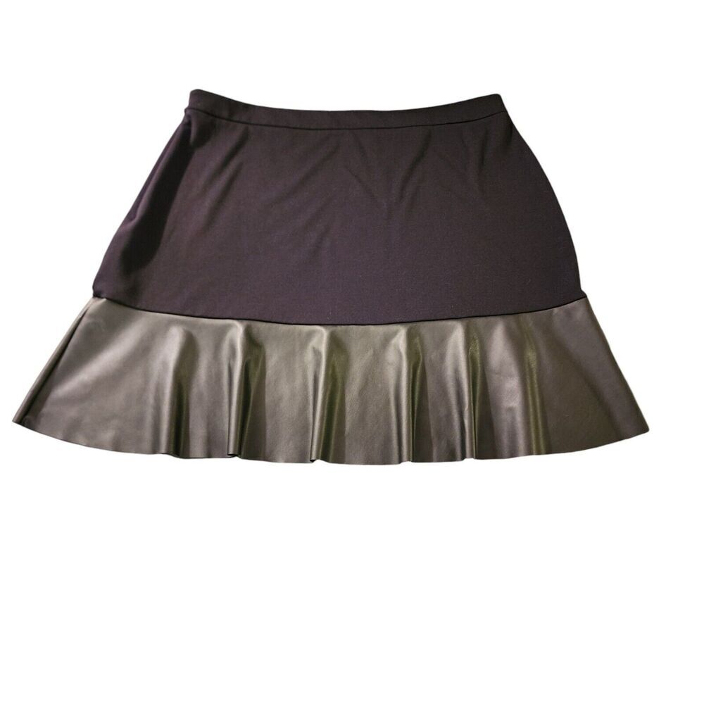 Michael Kors Black Midi Skirt with Faux Leather Ruffle Hem